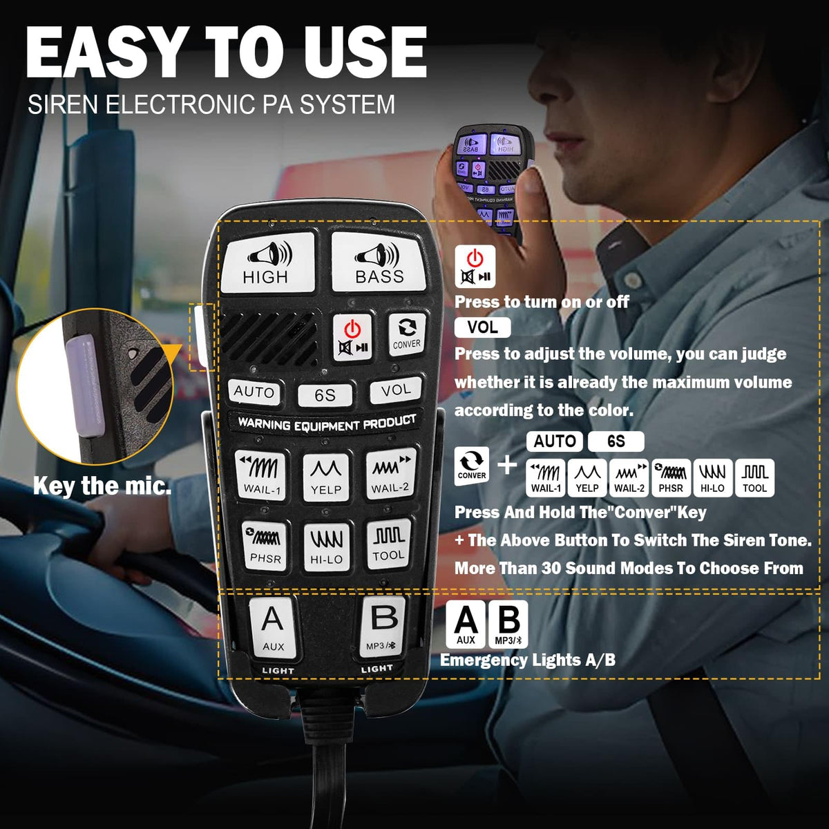 400W Multi-Tone Car Alarm Horn PA Speaker with Handheld Mic Q5154