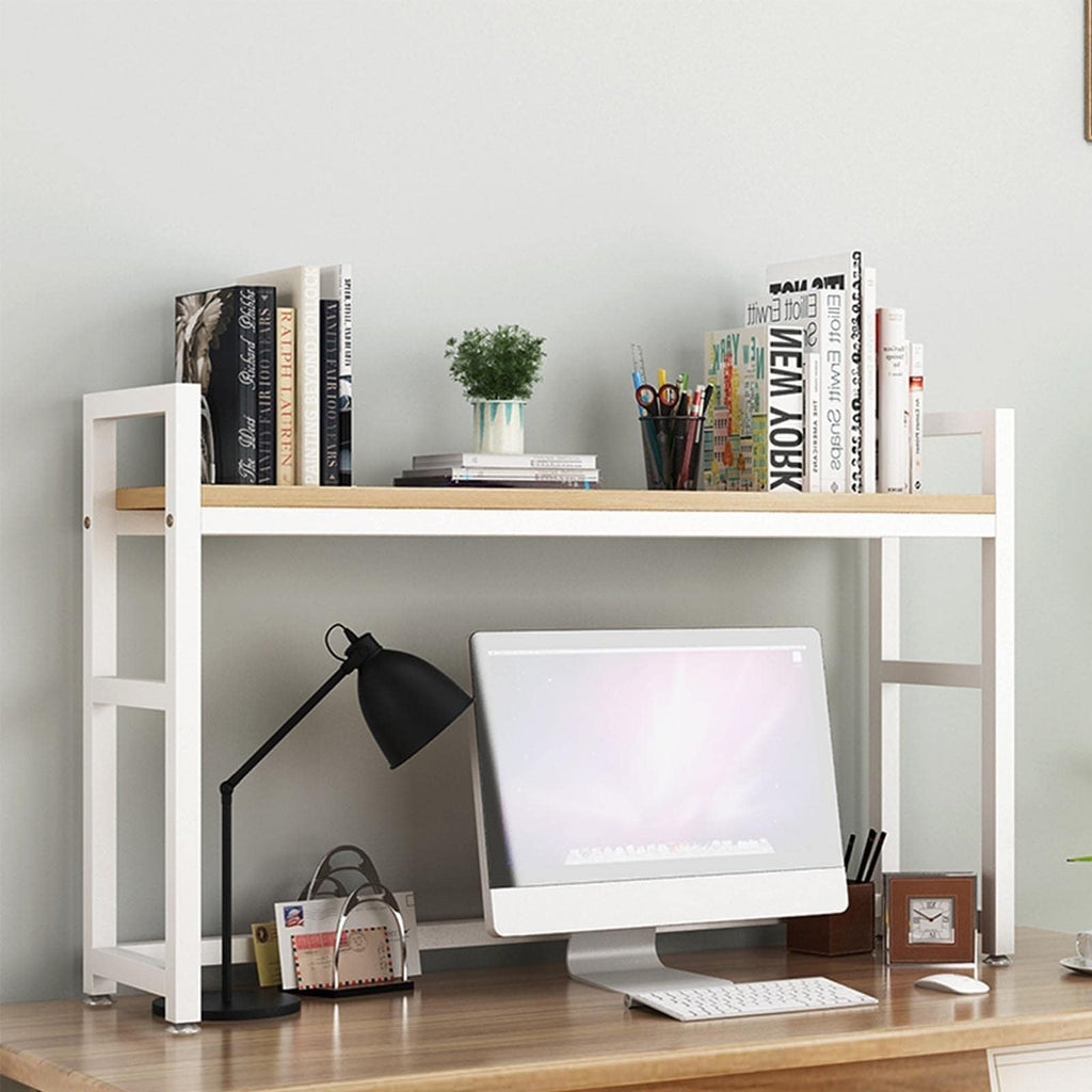White Wood and Metal Desktop Bookcase A442