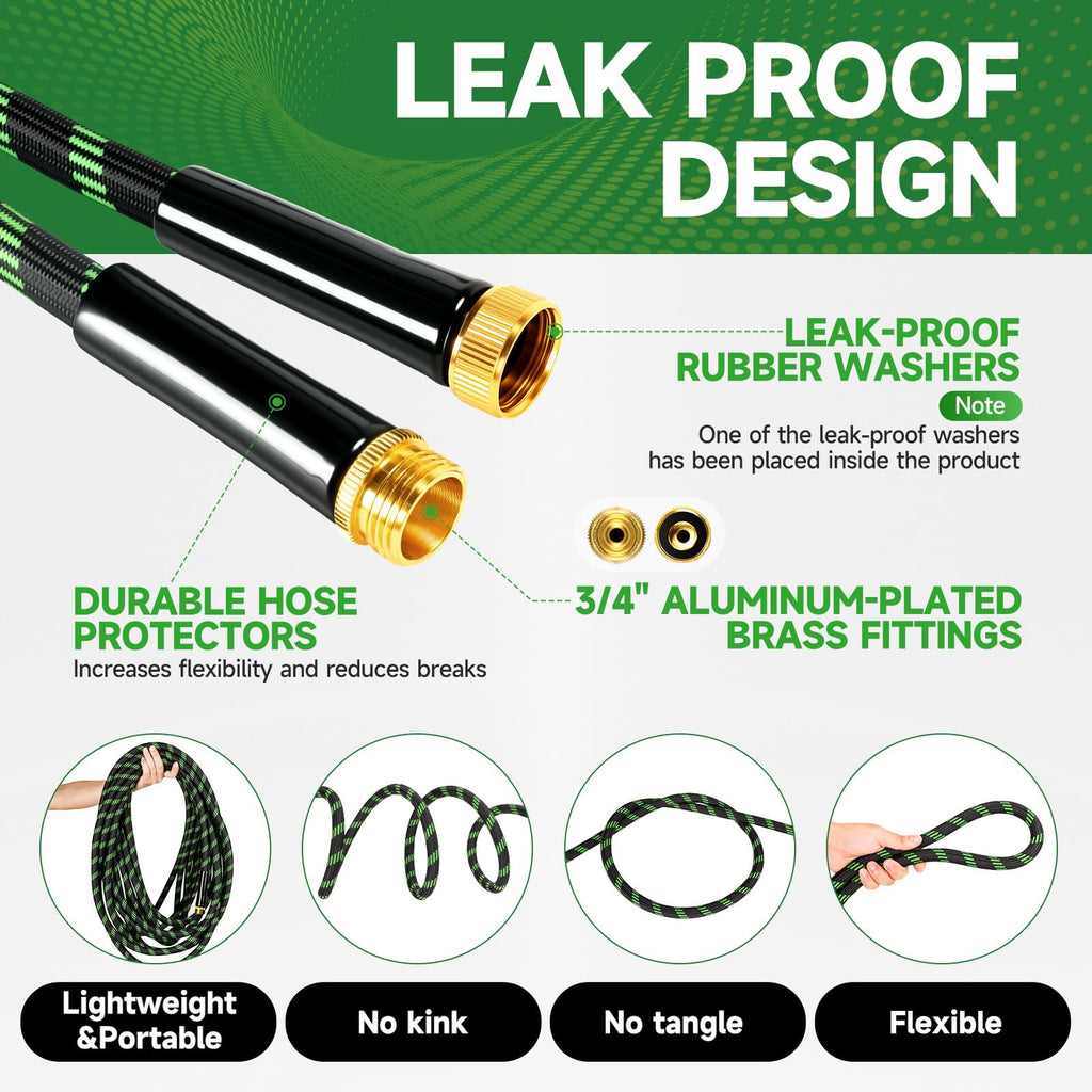 100ft Flexible Non-Expandable Garden Hose with 3/4" Brass Fittings P789498