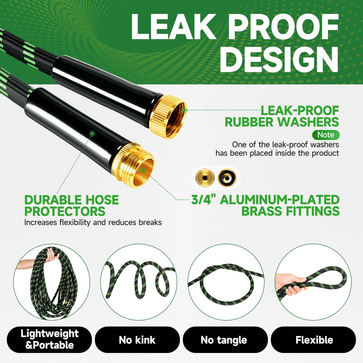 100ft Flexible Non-Expandable Garden Hose with 3/4" Brass Fittings P789498