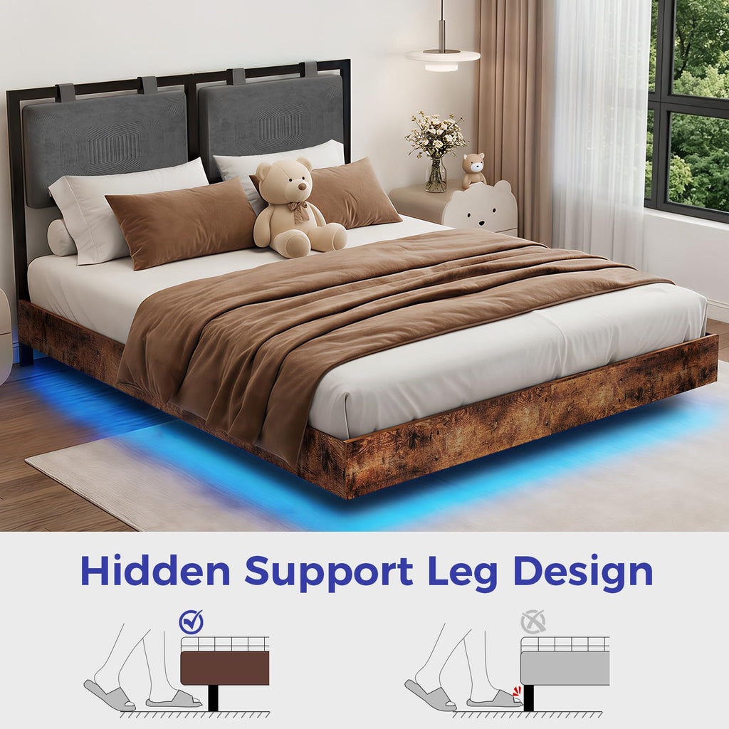 Full Size Floating Bed Frame with LED Lights and Adjustable Headboard Y496