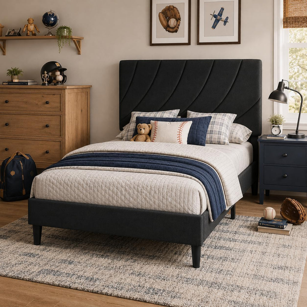 Twin Bed Frame with Adjustable Headboard, Black K669