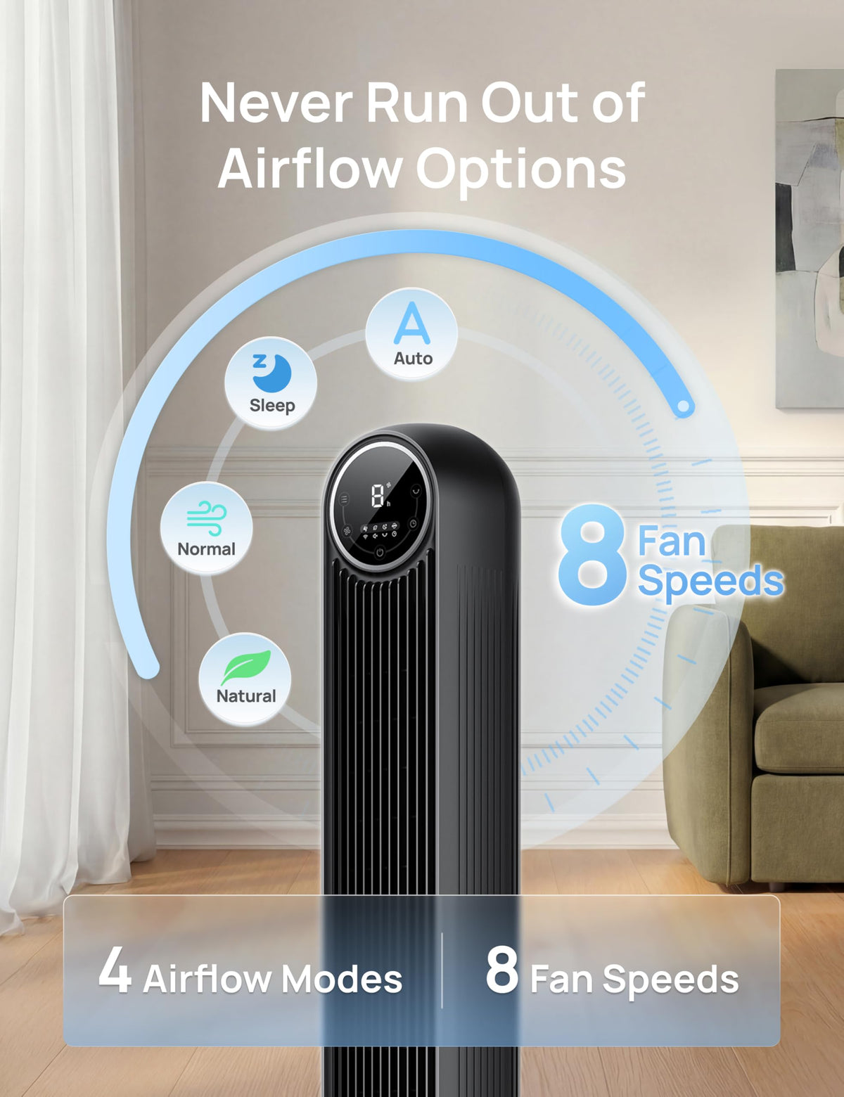 Ultra Quiet Tower Fan, 8 Speeds K598874