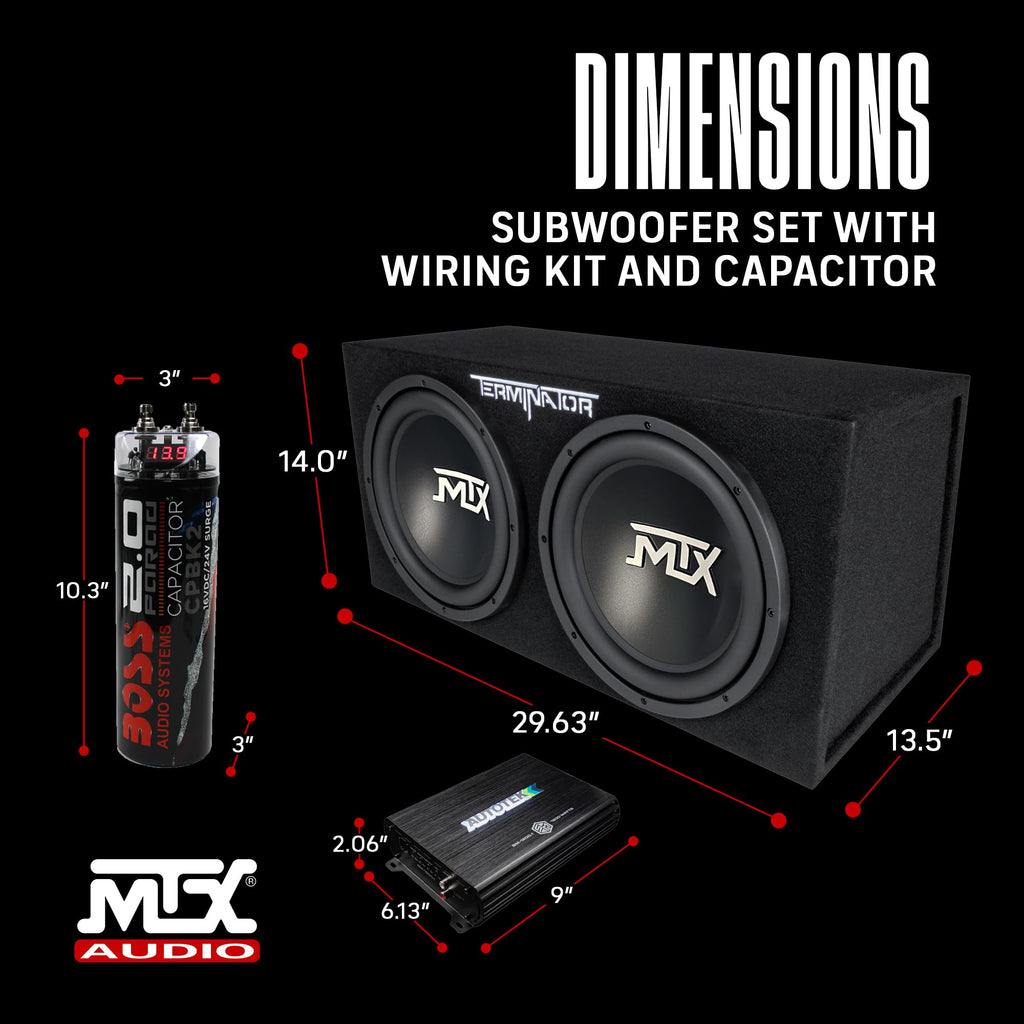 Dual 12" Subwoofer Box, Mono Amp, & Wiring Kit Z5192