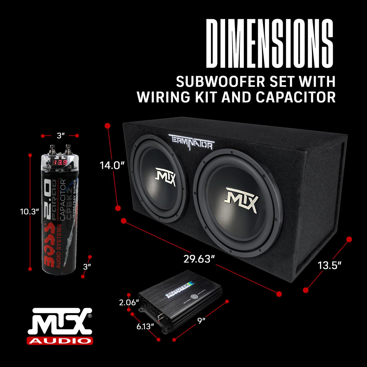 Dual 12" Subwoofer Box, Mono Amp, & Wiring Kit Z5192