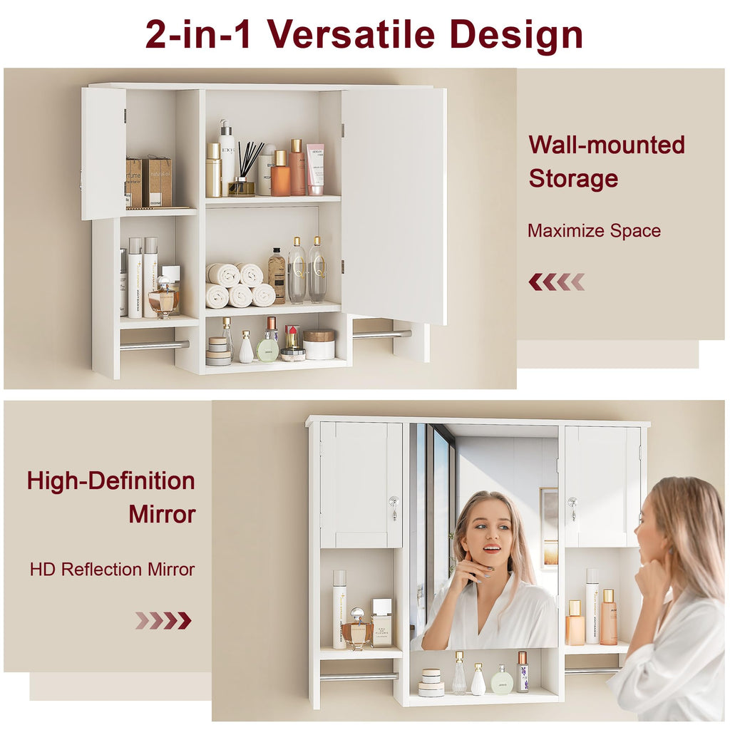 Large White Wall Mounted Bathroom Cabinet with Mirror A35719