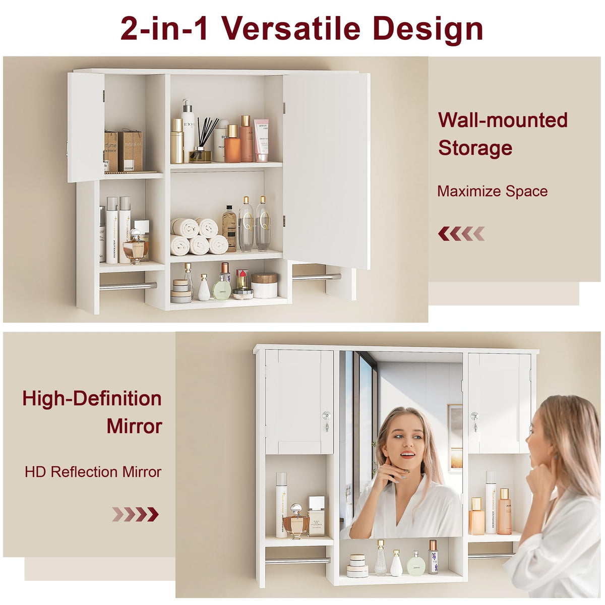 Large White Wall Mounted Bathroom Cabinet with Mirror A35719