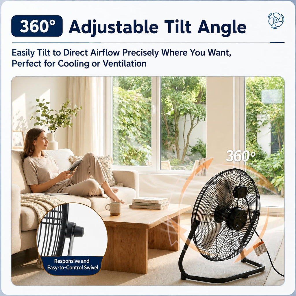 20 Inch Industrial Floor Fan, 3 Speeds, 360° Tilt E132589