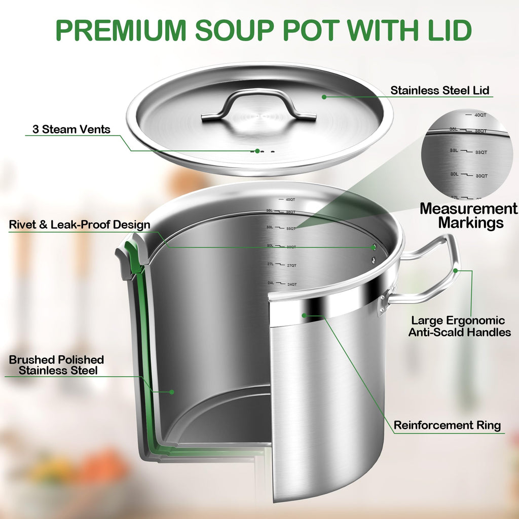 40 Quart Stainless Steel Stockpot with Lid D4436