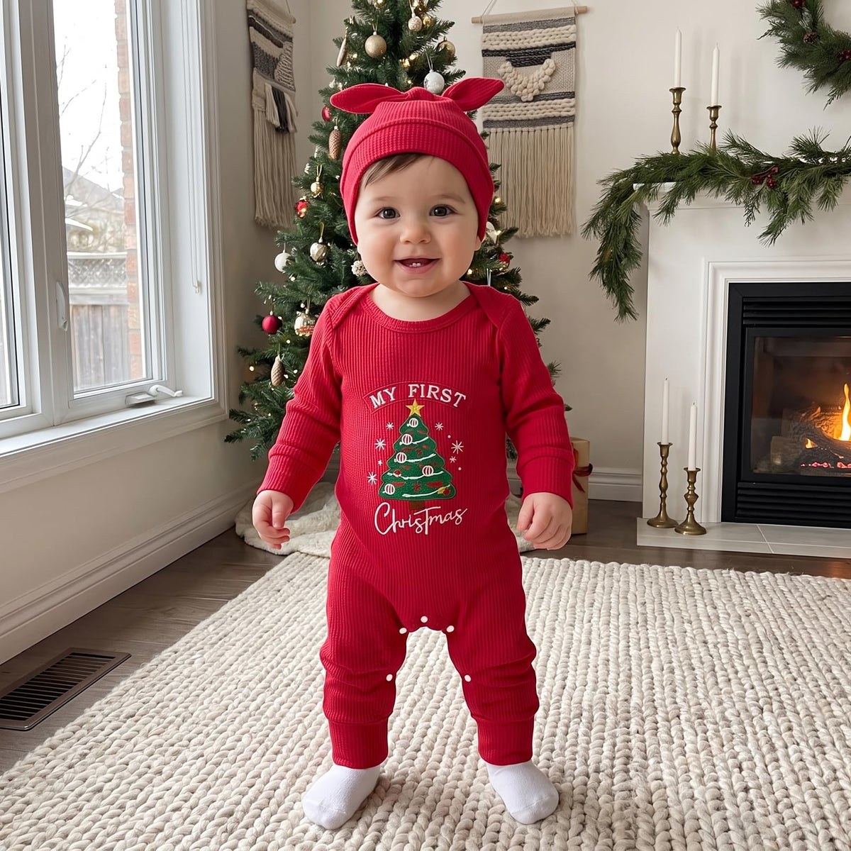 Christmas Baby Romper Jumpsuit Hat Set S12304