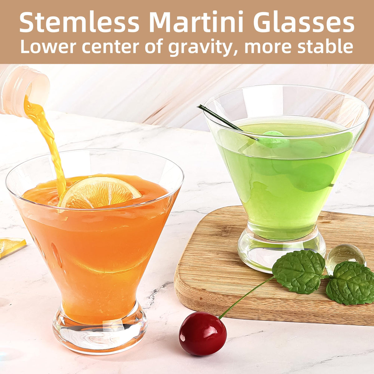 8 oz Stemless Martini Glasses Set of 8 S175826