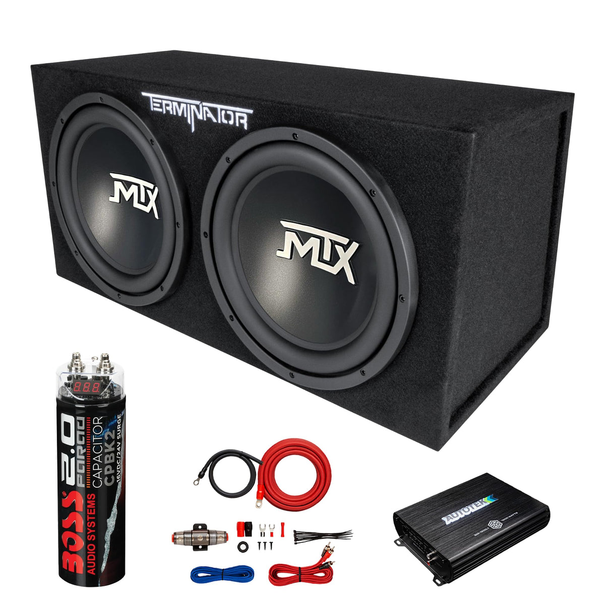Dual 12" Subwoofer Box, Mono Amp, & Wiring Kit Z5192
