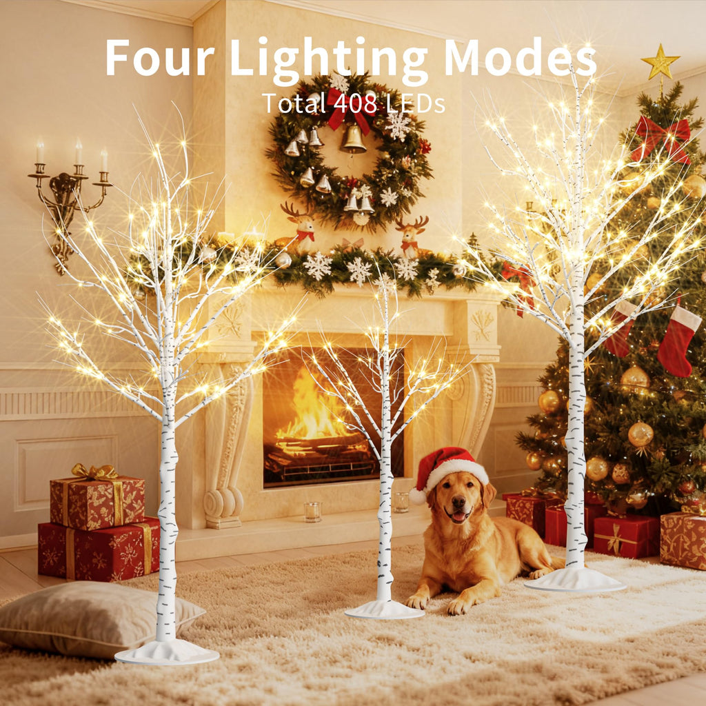 Lighted Birch Tree Set of 3, 464 LEDs Warm White 4 FT 6 FT 8 FT G5180