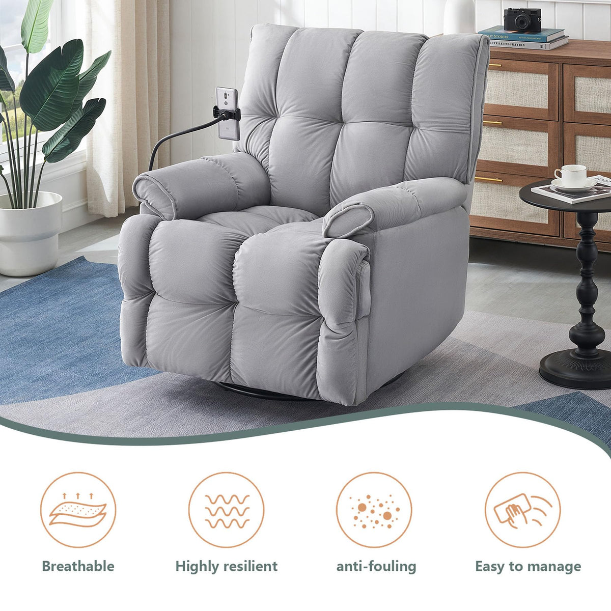 Gray Velvet Recliner Chair I8919