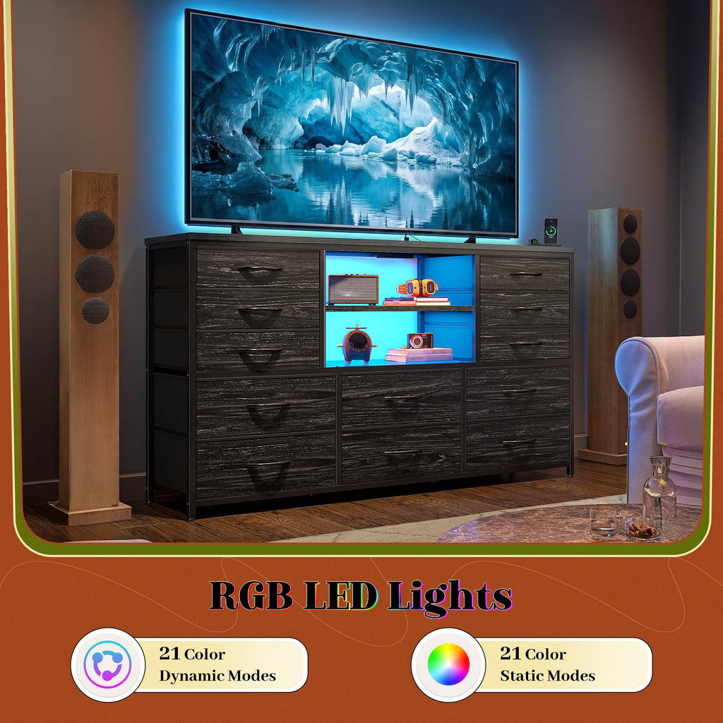Dresser with LED Lights & Charging Station V8348