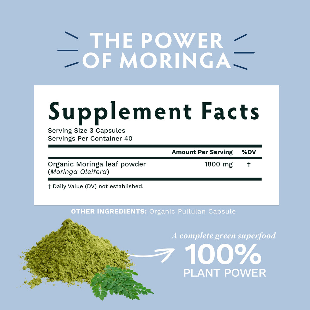 Organic Moringa Oleifera Powder 120 Vegan Capsules D5437