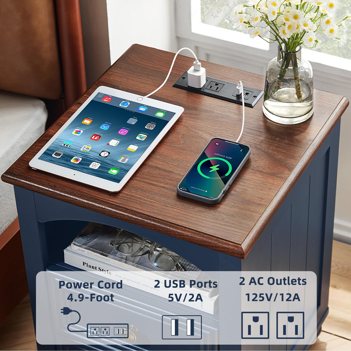 18" Nightstand with Charger Station R849