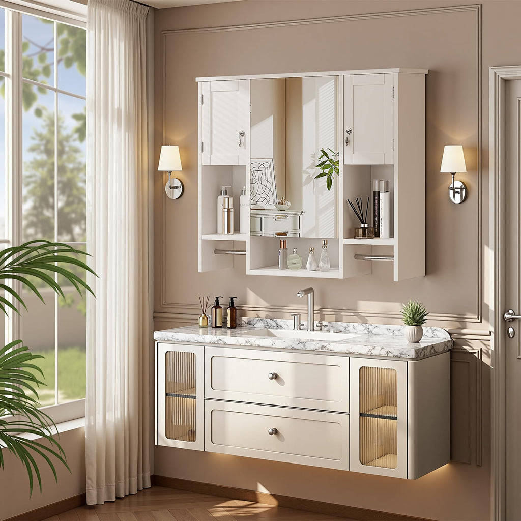 Large White Wall Mounted Bathroom Cabinet with Mirror A35719