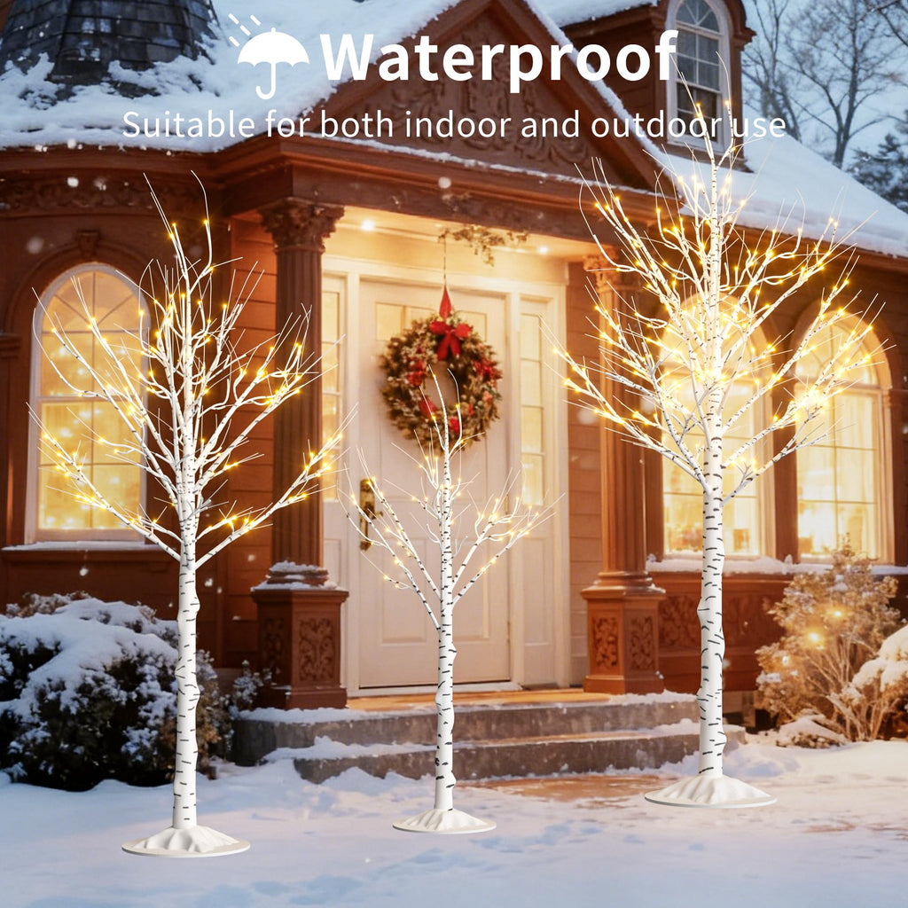 Lighted Birch Tree Set of 3, 464 LEDs Warm White 4 FT 6 FT 8 FT G5180