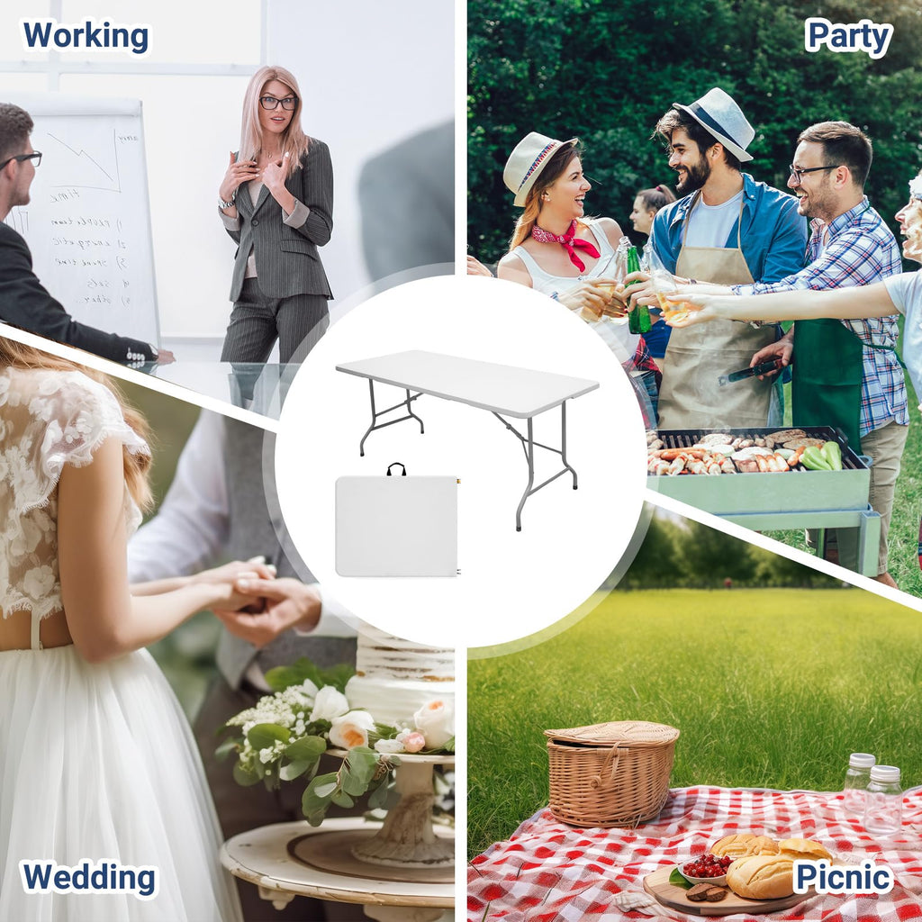 6ft Heavy Duty White Folding Table with Carrying Handle S954