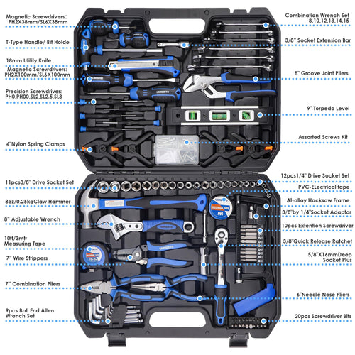 168-Piece Socket Wrench Hand Tool Kit with Toolbox V9559