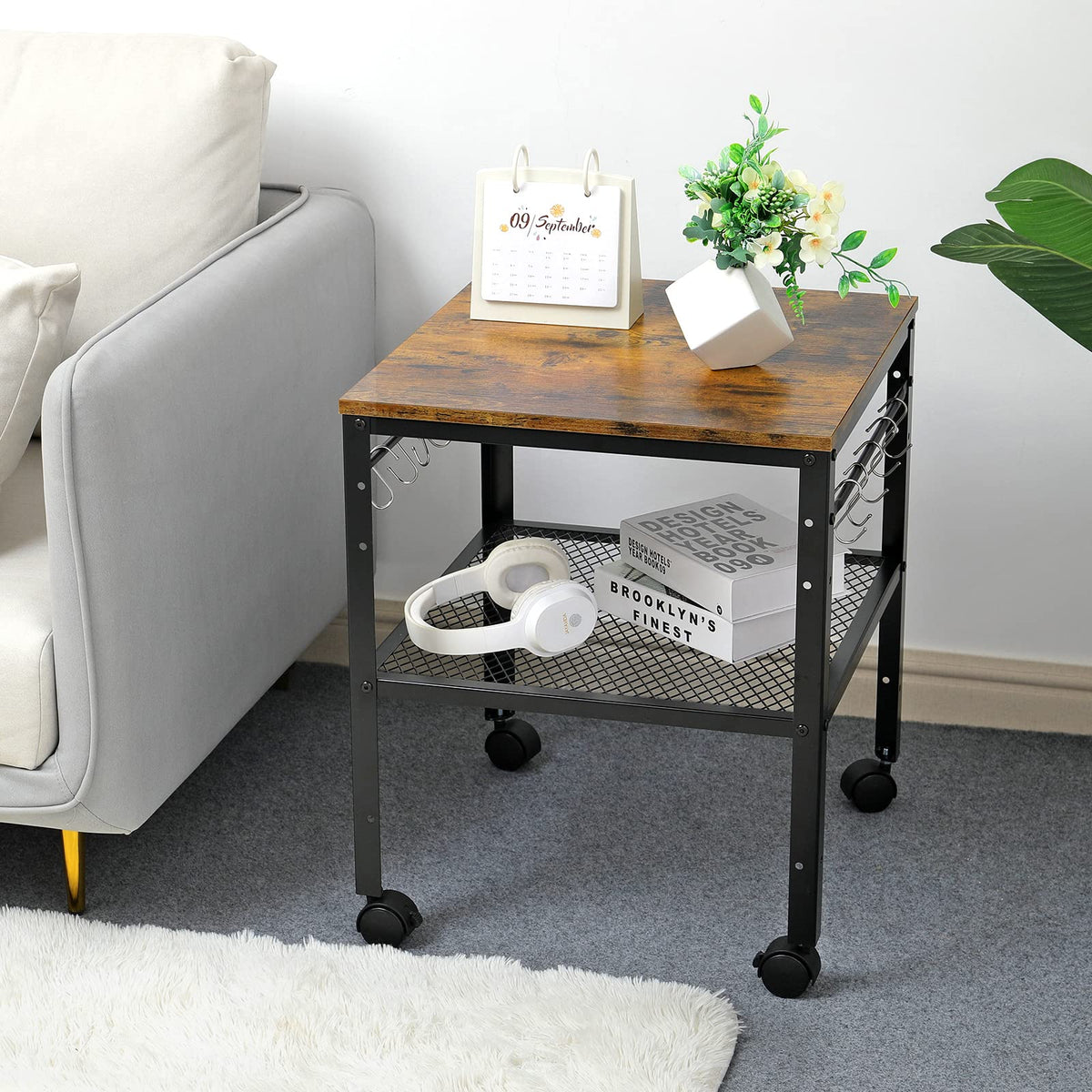 Rustic 2-Tier End Table with Adjustable Height Shelf Z4648