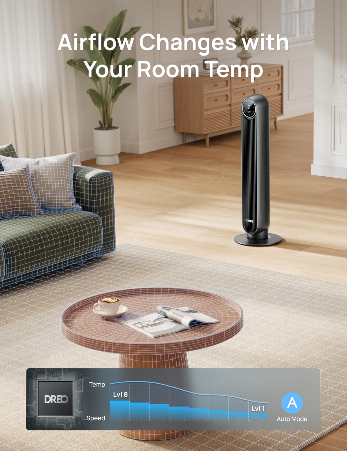 Ultra Quiet Tower Fan, 8 Speeds K598874