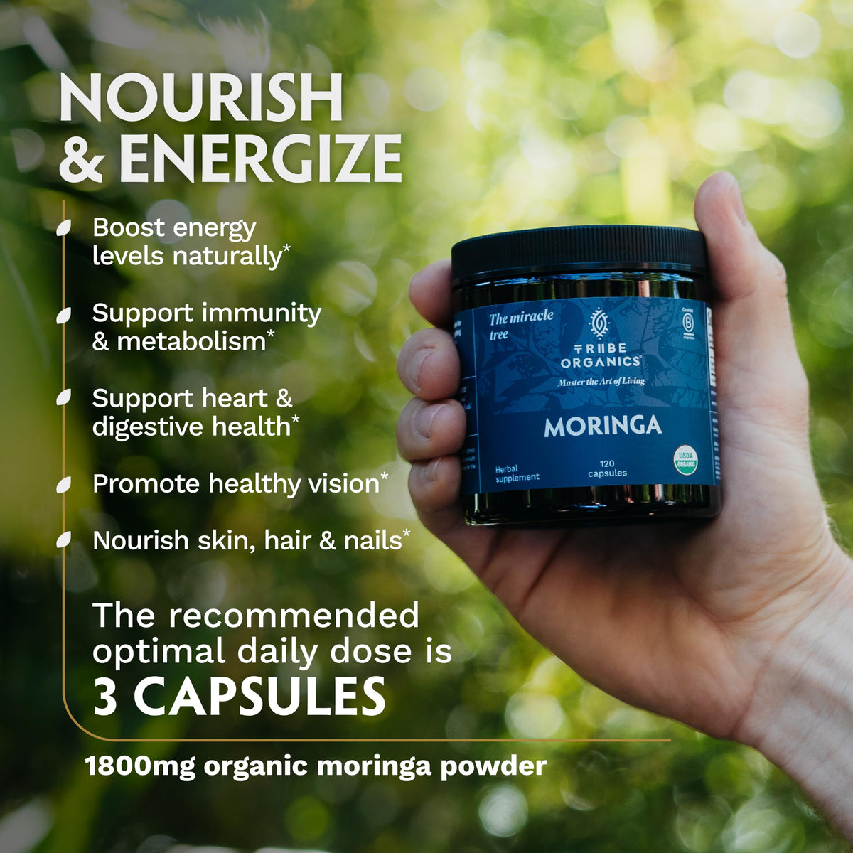Organic Moringa Oleifera Powder 120 Vegan Capsules D5437