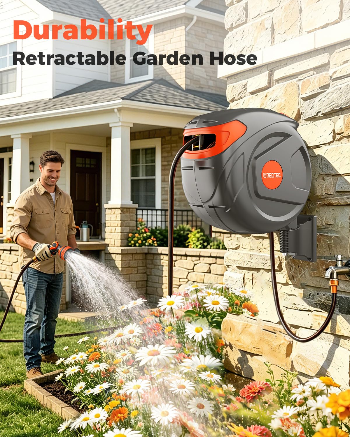 Retractable Garden Hose Reel 100 ft 1/2 Inch with 3-Layer PVC Hose O65300