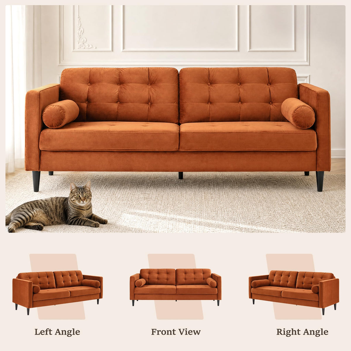 80" Velvet Sofa with Solid Wood Legs N54612