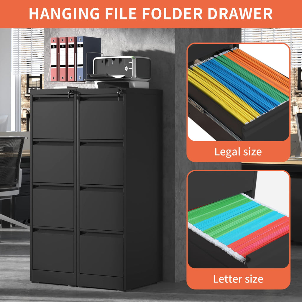 4 Drawer Black Metal File Cabinet with Lock O616