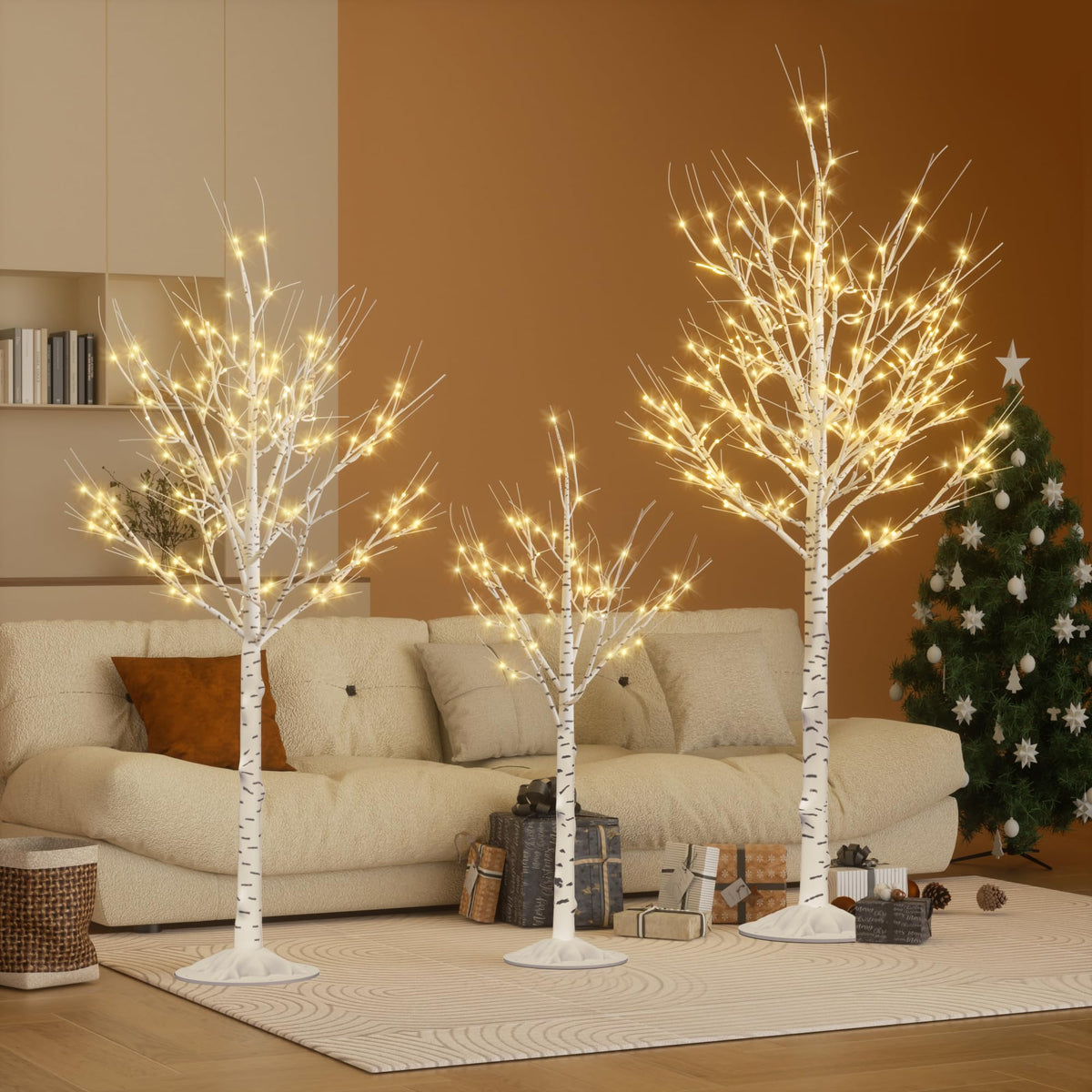 Lighted Birch Tree Set of 3, 464 LEDs Warm White 4 FT 6 FT 8 FT G5180