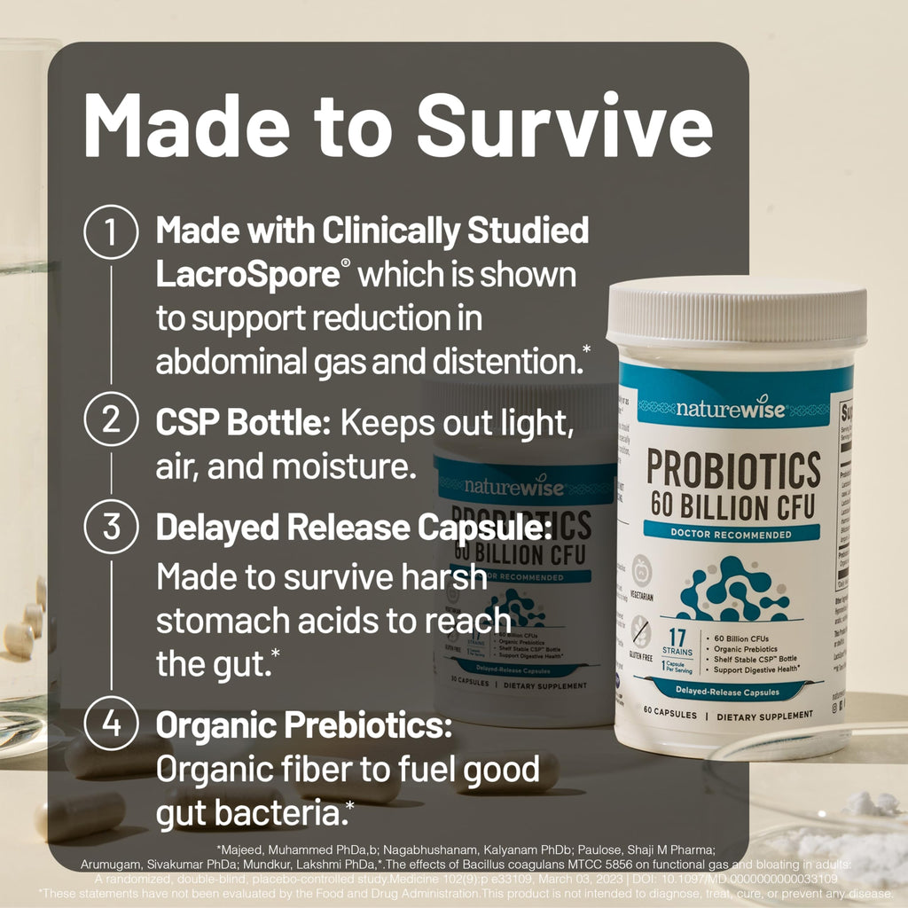 60 Billion CFU 17 Strains Probiotics with Prebiotics 30 Capsules M293549