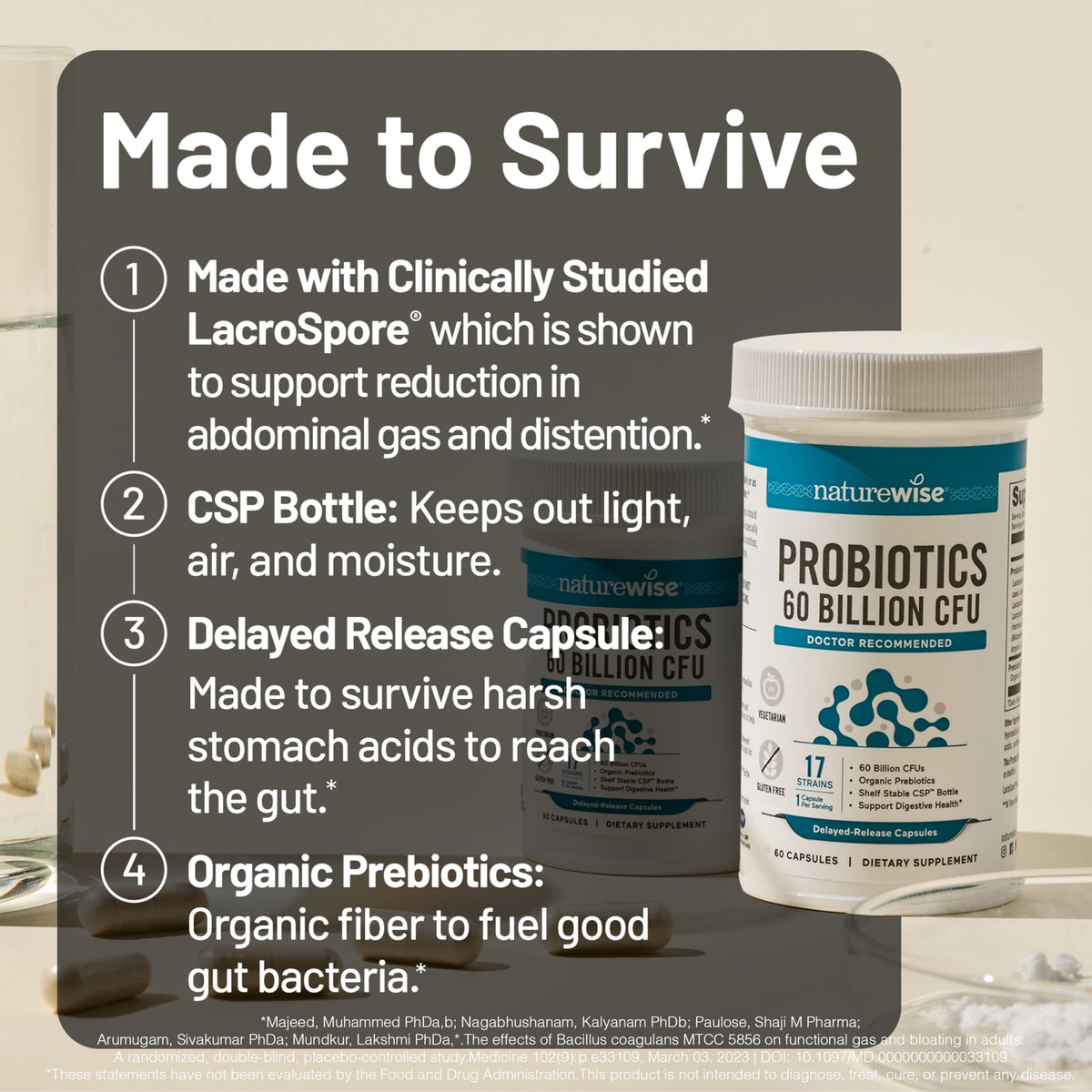 60 Billion CFU 17 Strains Probiotics with Prebiotics 30 Capsules M293549