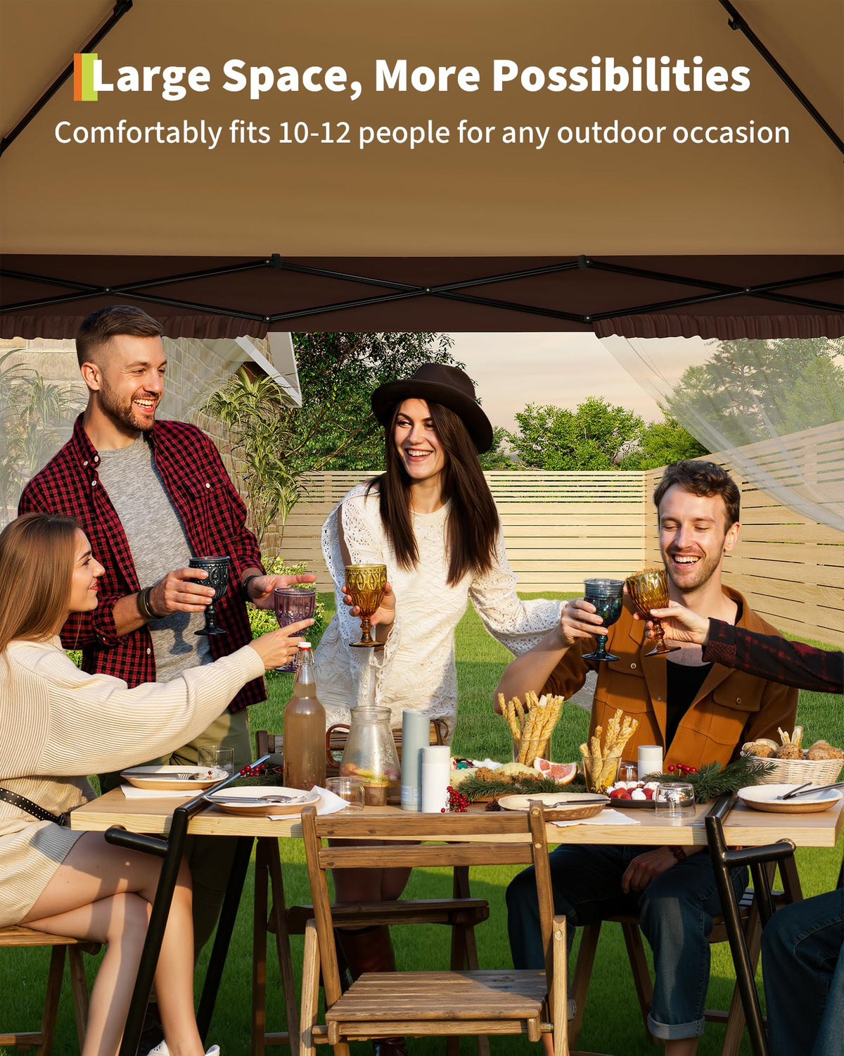 12x12FT Pop Up Gazebo with Mosquito Netting, Khaki & Coffee O733843