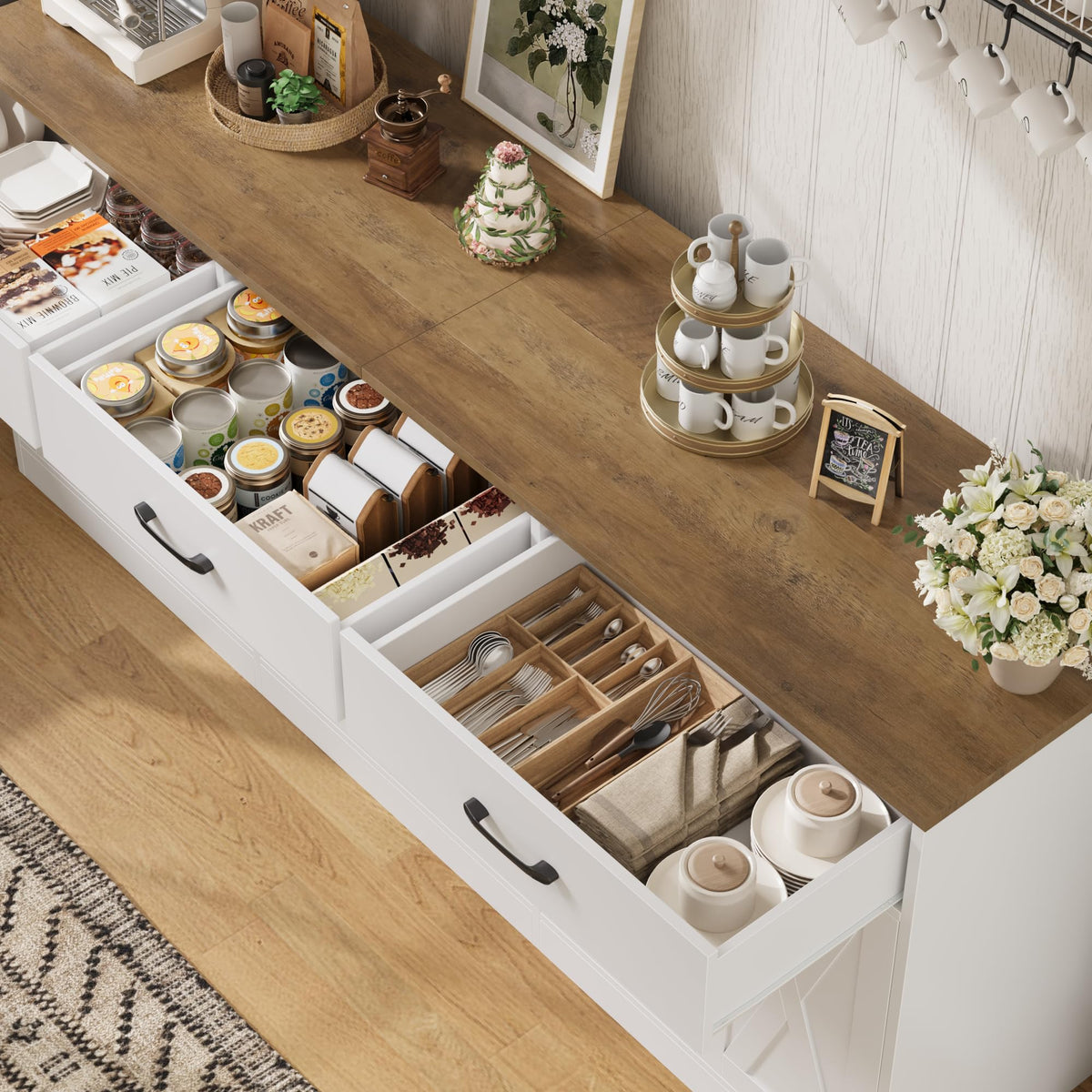 White Kitchen Sideboard Buffet Cabinet with Storage Z482
