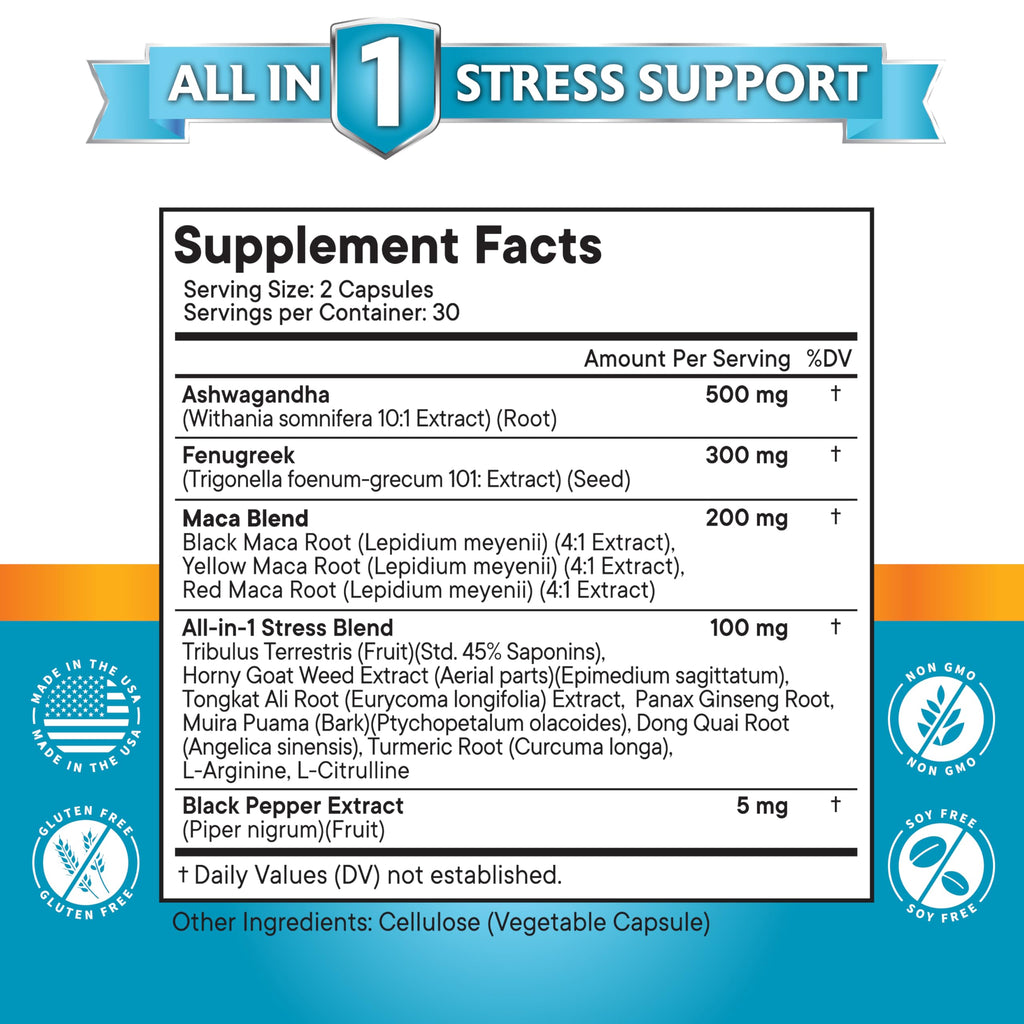 Ashwagandha Maca Root Fenugreek Tongkat Ali Ginseng 120 Count Supplement G67871
