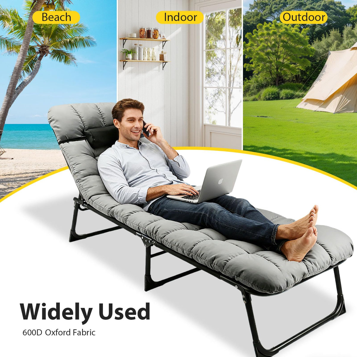 Heavy-Duty Portable Padded Camping Cot Bed with Mattress and Pillow B81981