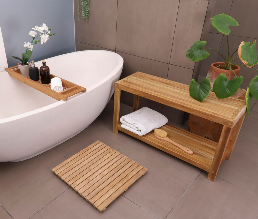 Teak Shower Stool and Spa Bench with Shelf J2826
