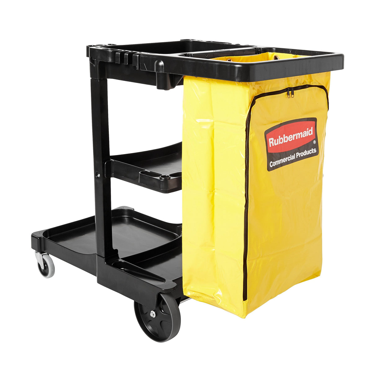 3-Shelf Wheeled Cleaning Cart with Yellow Vinyl Bag B45943