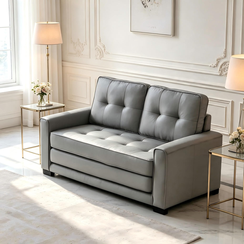 Light Gray Tufted Pull-Out Sleeper Loveseat A649