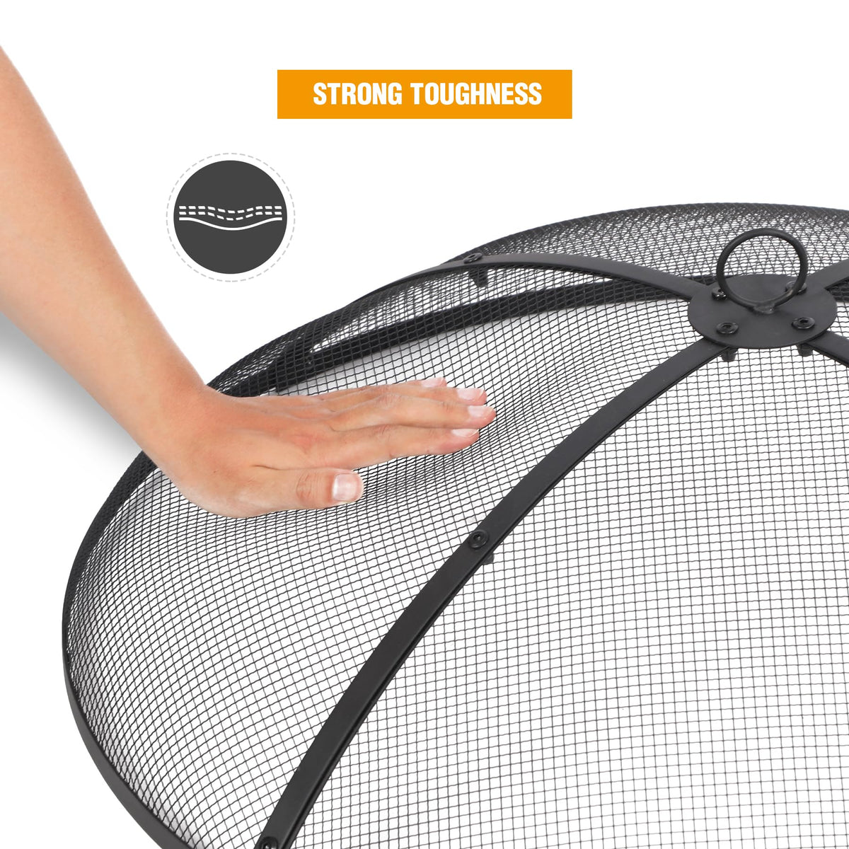 30 Inch Round Metal Fire Pit Spark Screen with Handle & Poker Y293812