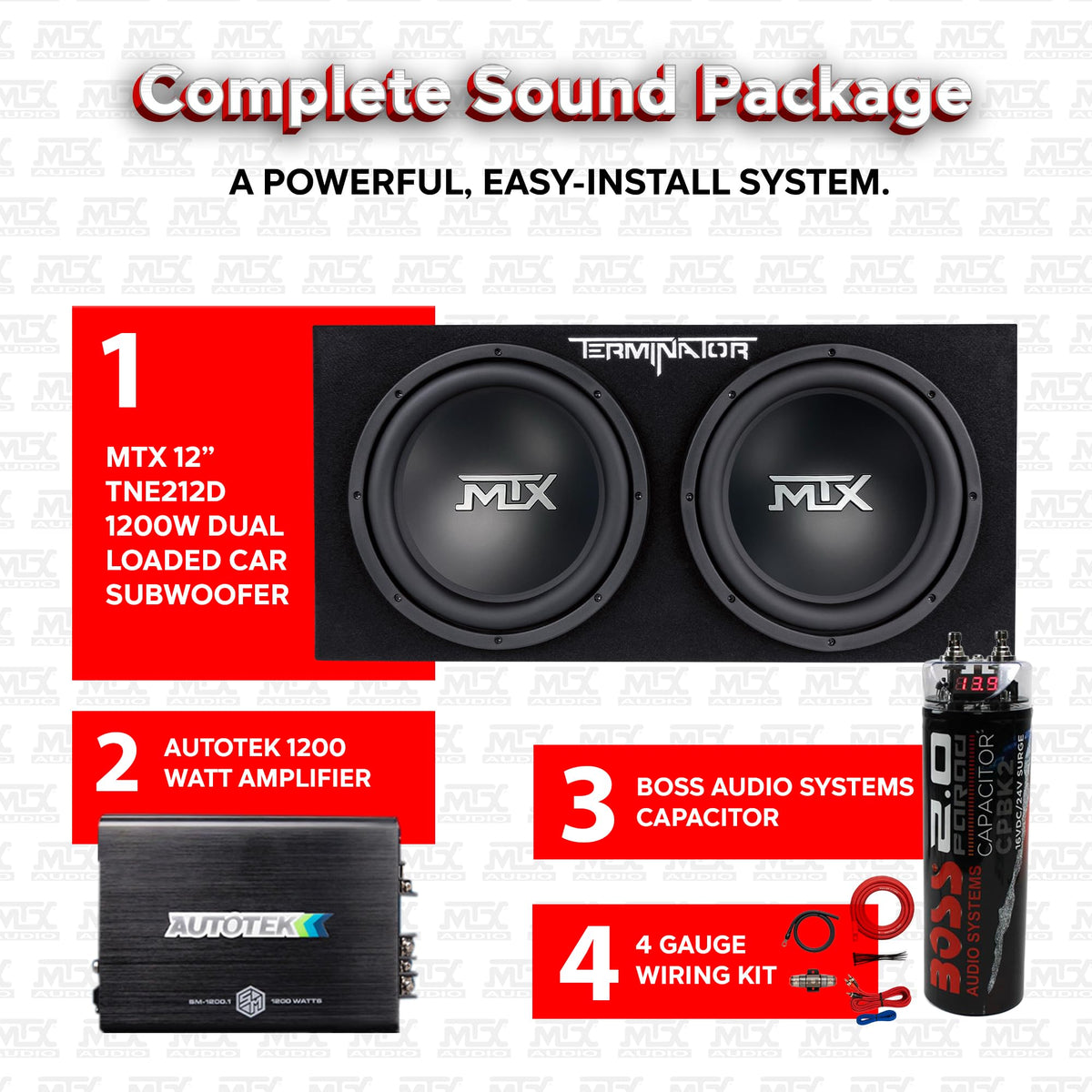 Dual 12" Subwoofer Box, Mono Amp, & Wiring Kit Z5192