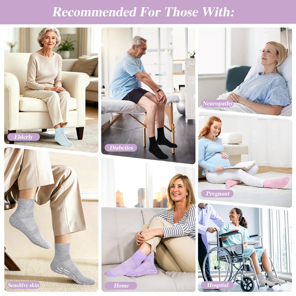Non Slip Seamless Diabetic Ankle Socks 5 Pairs K7702