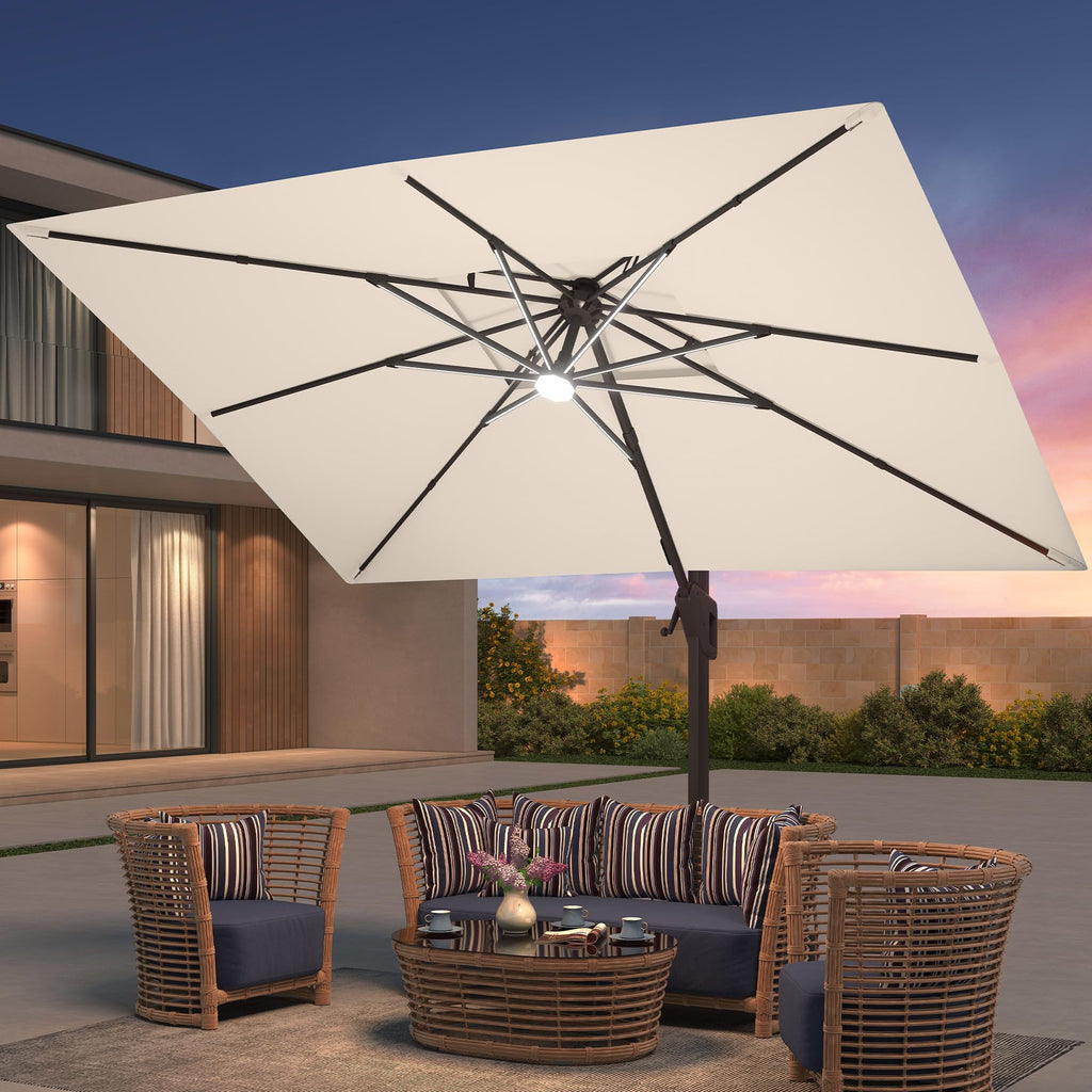9x12 FT Patio Cantilever Umbrella with Base and LED Lights J76019