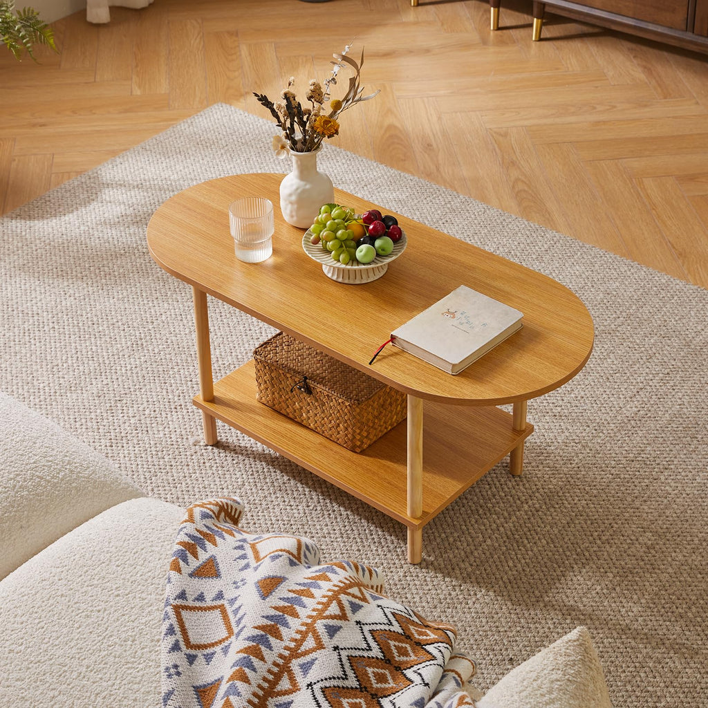 Wooden 2 Tier Coffee Table with Storage Shelf Q540309