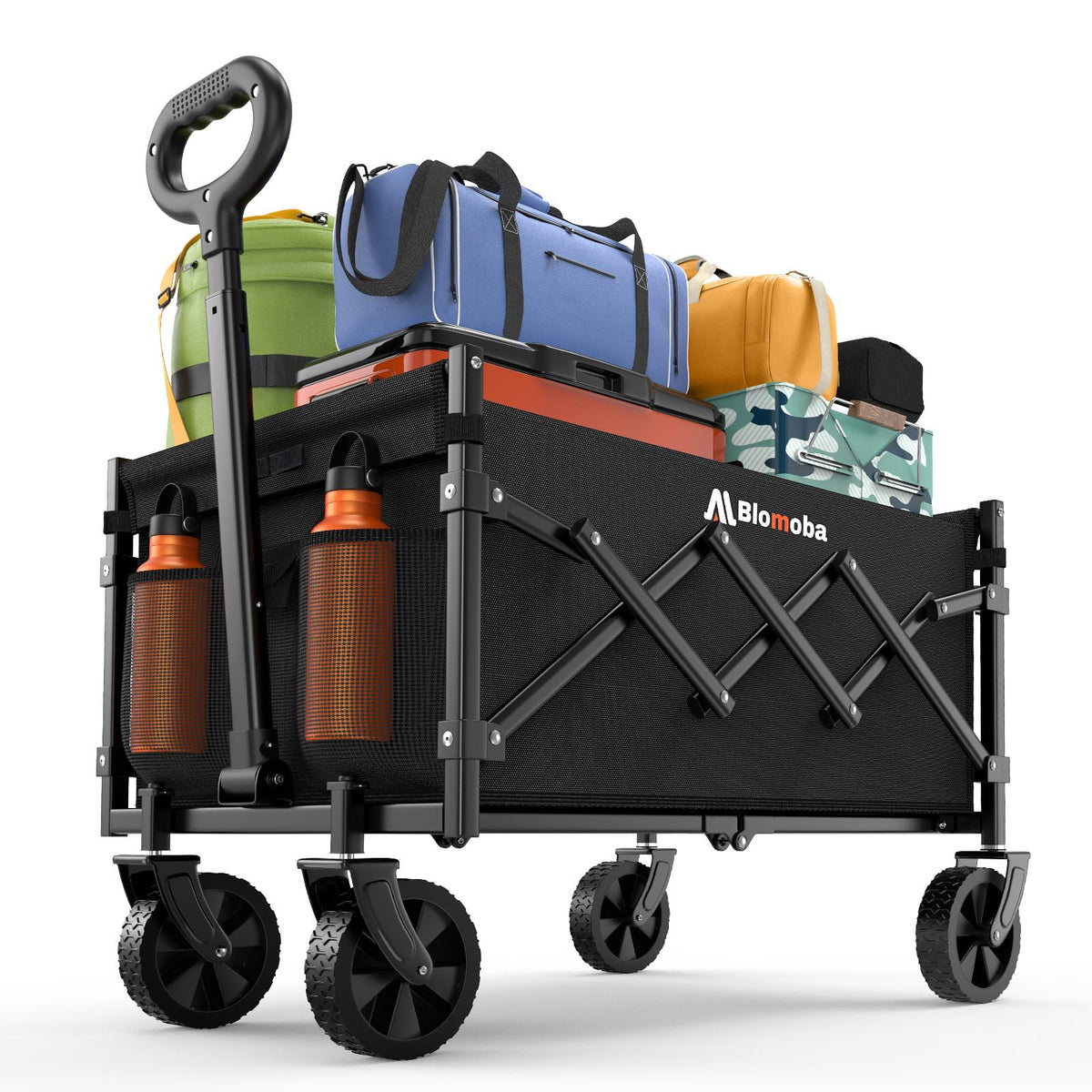 Folding Wagon Cart with Wheels, 220lbs, Black Z725