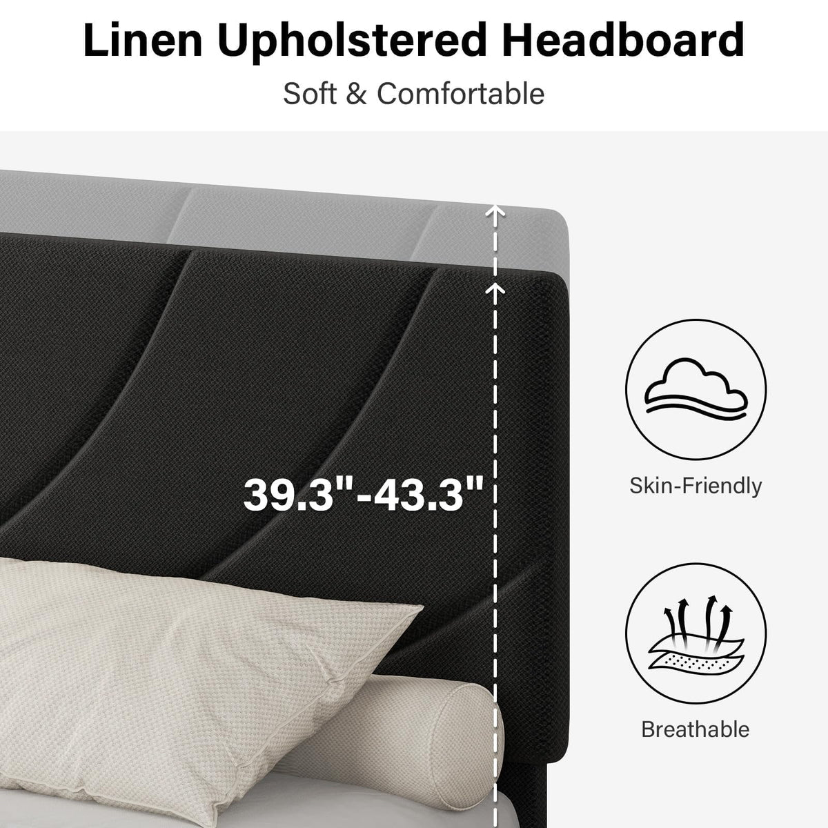 Twin Bed Frame with Adjustable Headboard, Black K669