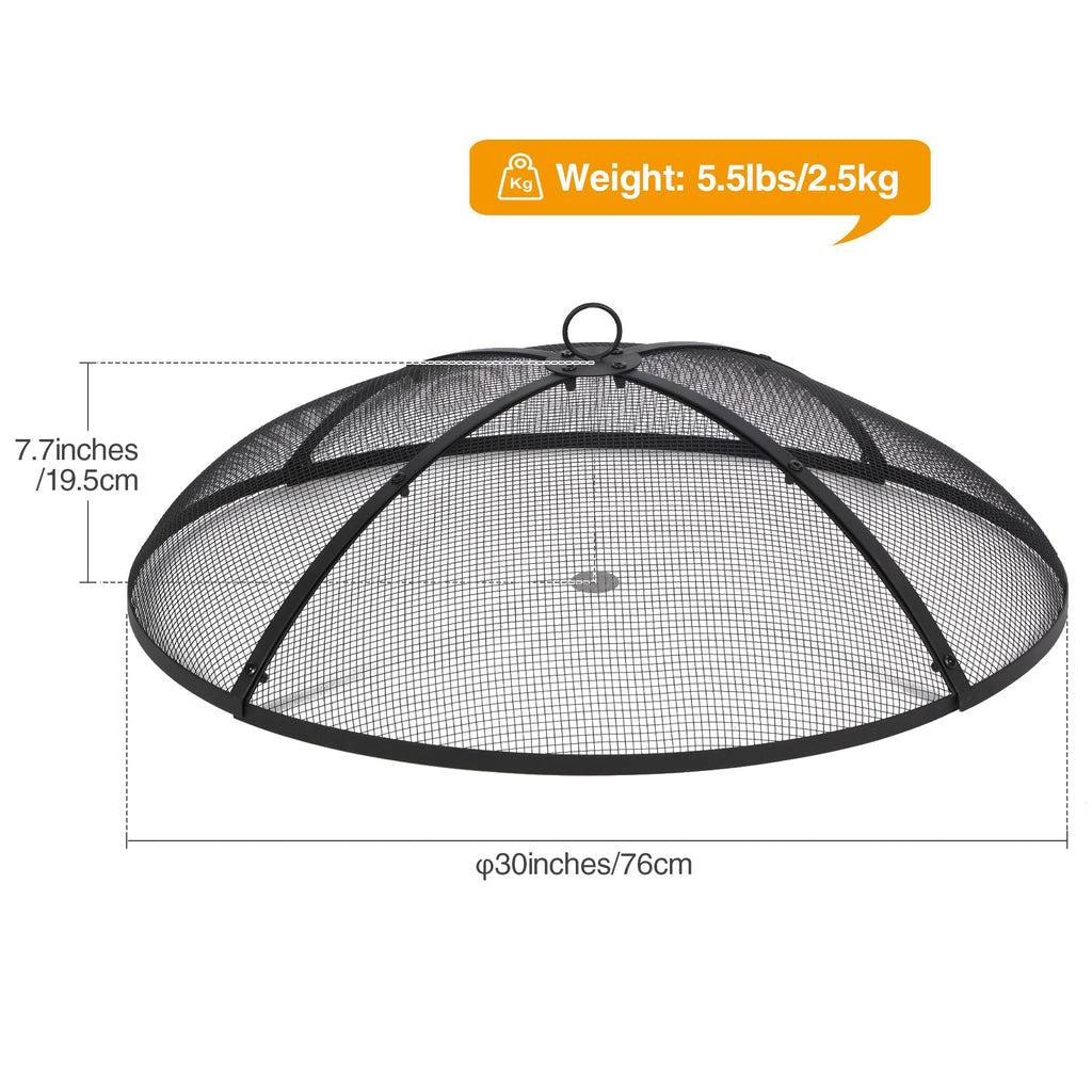 30 Inch Round Metal Fire Pit Spark Screen with Handle & Poker Y293812