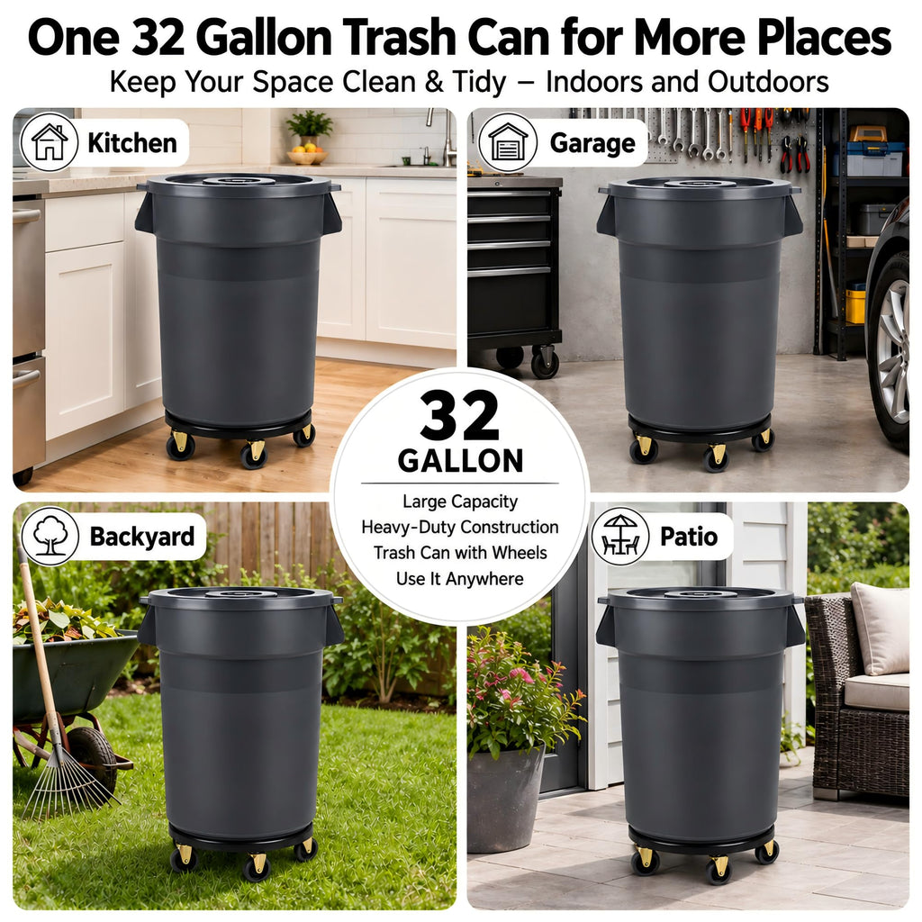 32 Gallon Trash Can with Wheels and Lid, 2 Pack Z657482